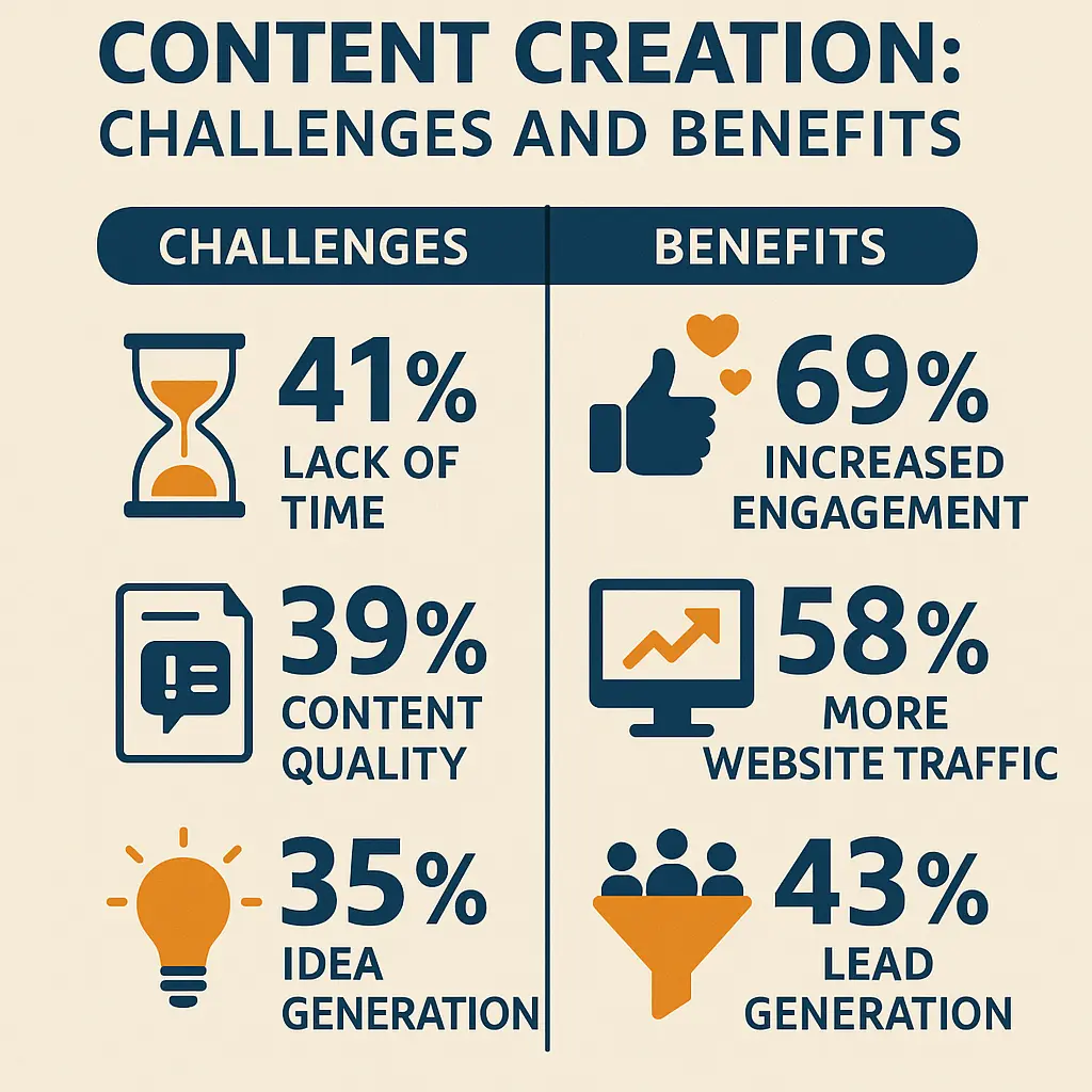 Infographic showing statistics about content creation challenges and benefits