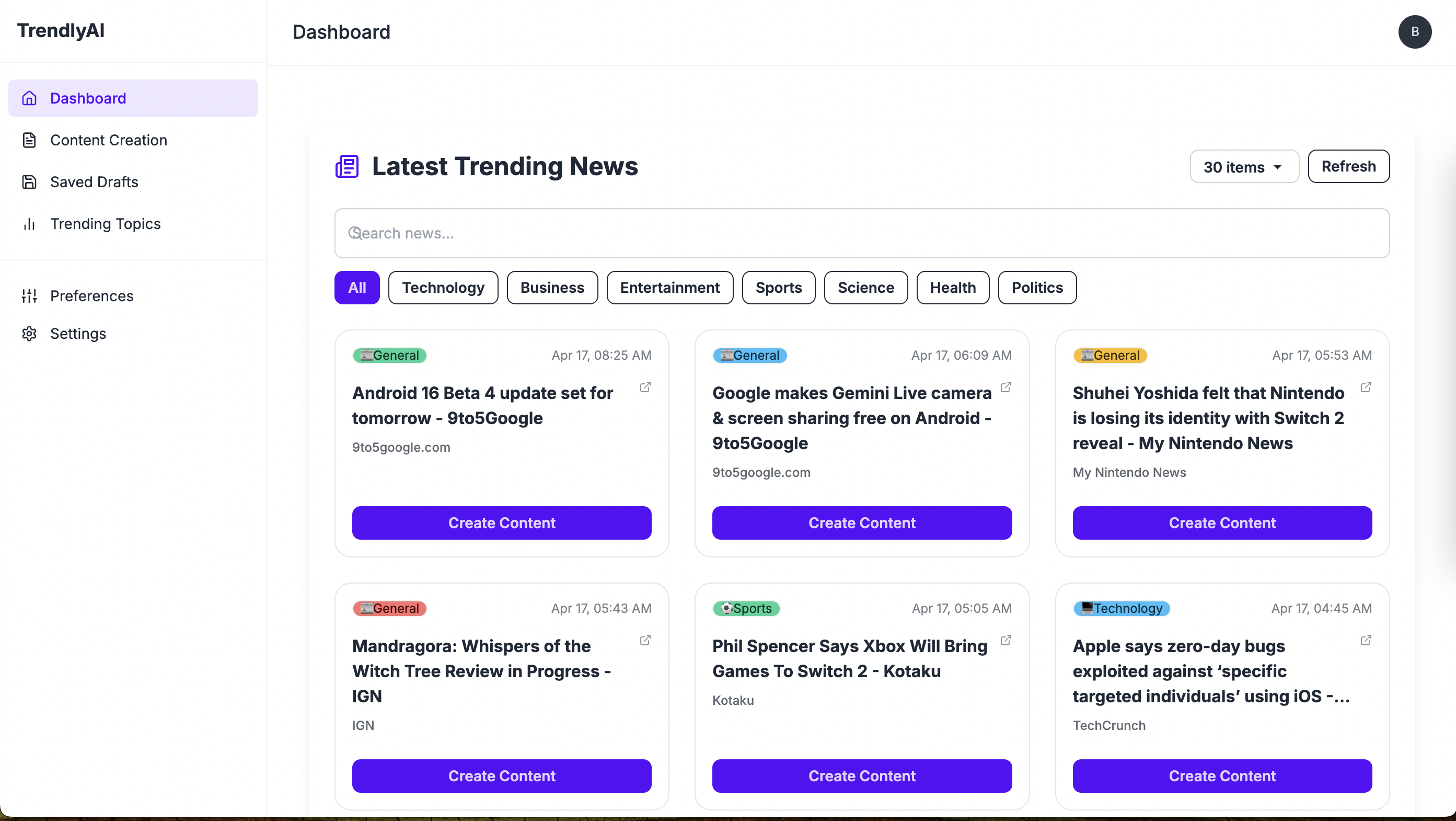 Trendly AI Dashboard image