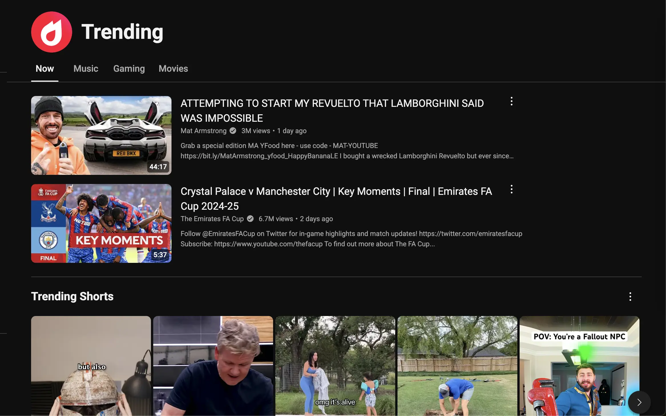 Youtube trending feed